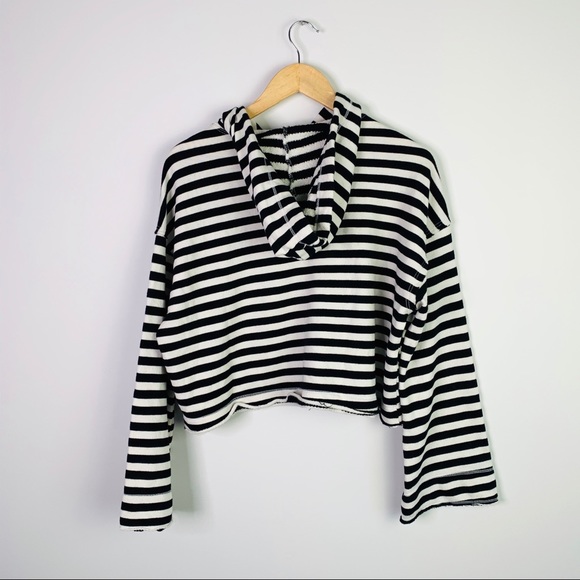 splendid striped crop distressed hoodie sweatshirt - Picture 7 of 8